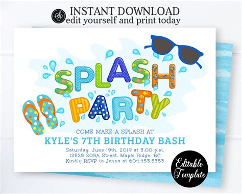 Get even more people to your party by promoting the band playing in your party with our band flyers. . Splash party invitation